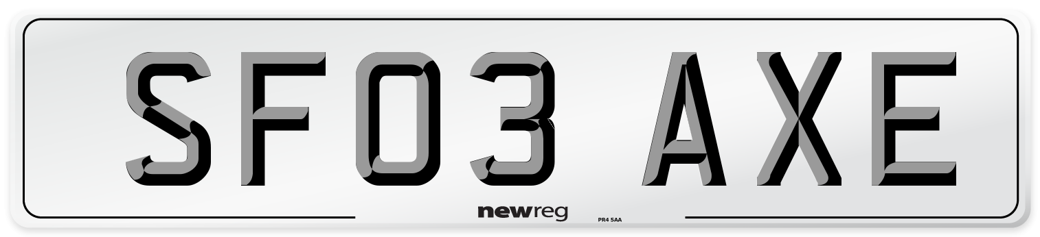 SF03 AXE Number Plate from New Reg